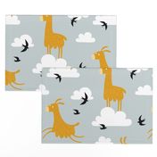 Llamas in the clouds with birds (jumbo)