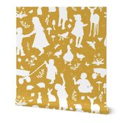 Kids at Play - Silhouette Kids Wallpaper - White, White Linen, Caramel