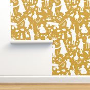 Kids at Play - Silhouette Kids Wallpaper - White, White Linen, Caramel