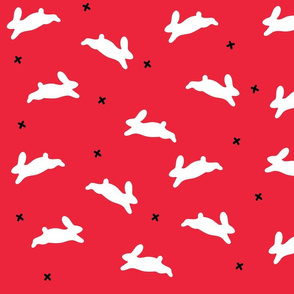 large bunnies on red for A