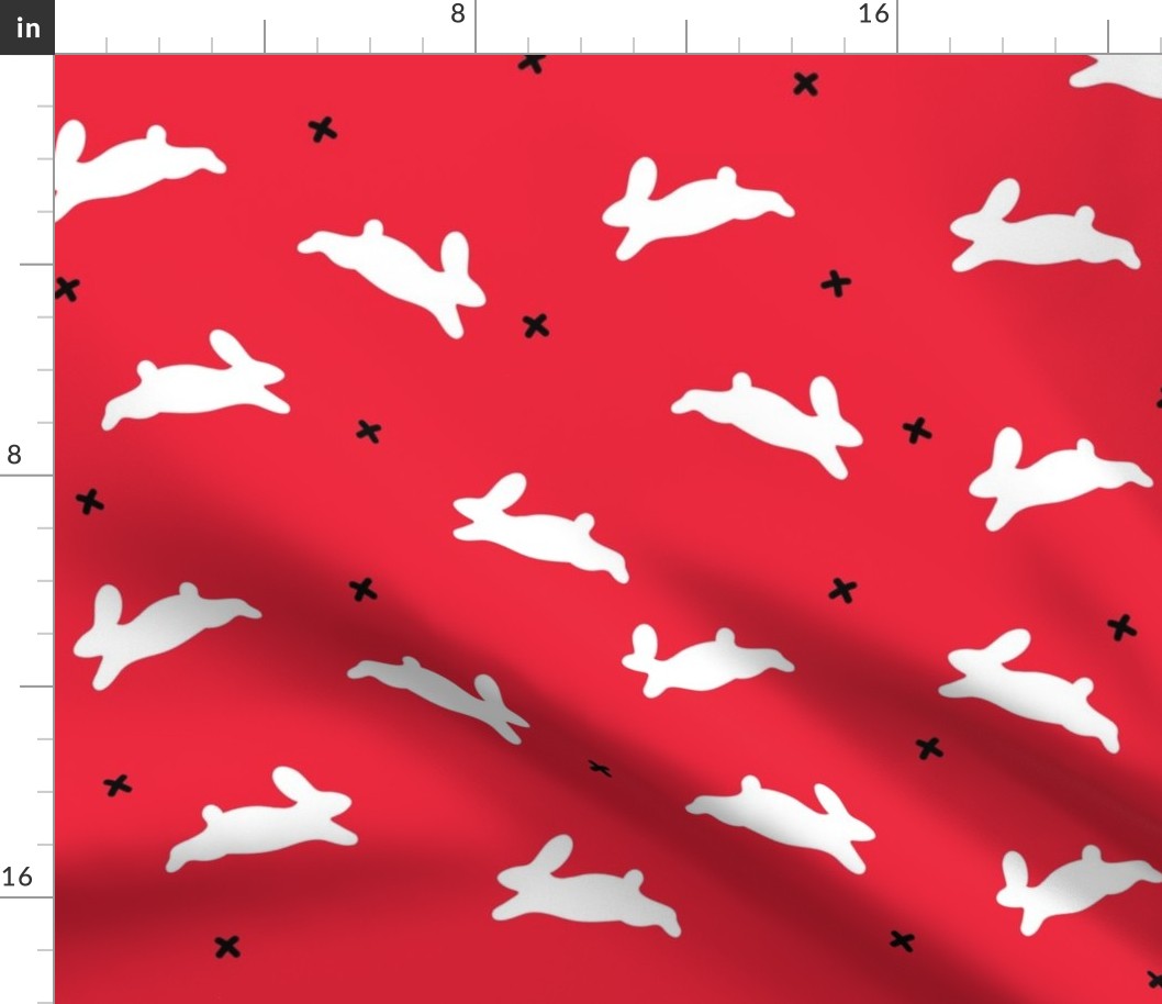 large bunnies on red for A