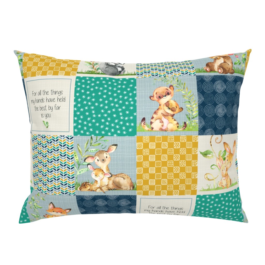 Mama + Baby Patchwork Cheater Quilt - Baby Boy Blanket Design- Sailor Blue, Arcadia Green, Mustard