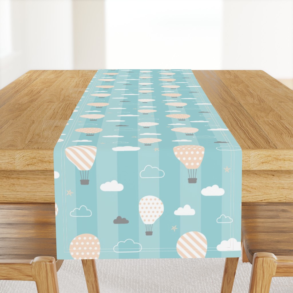 Retro Balloons clouds pastel blue kids striped Wallpaper