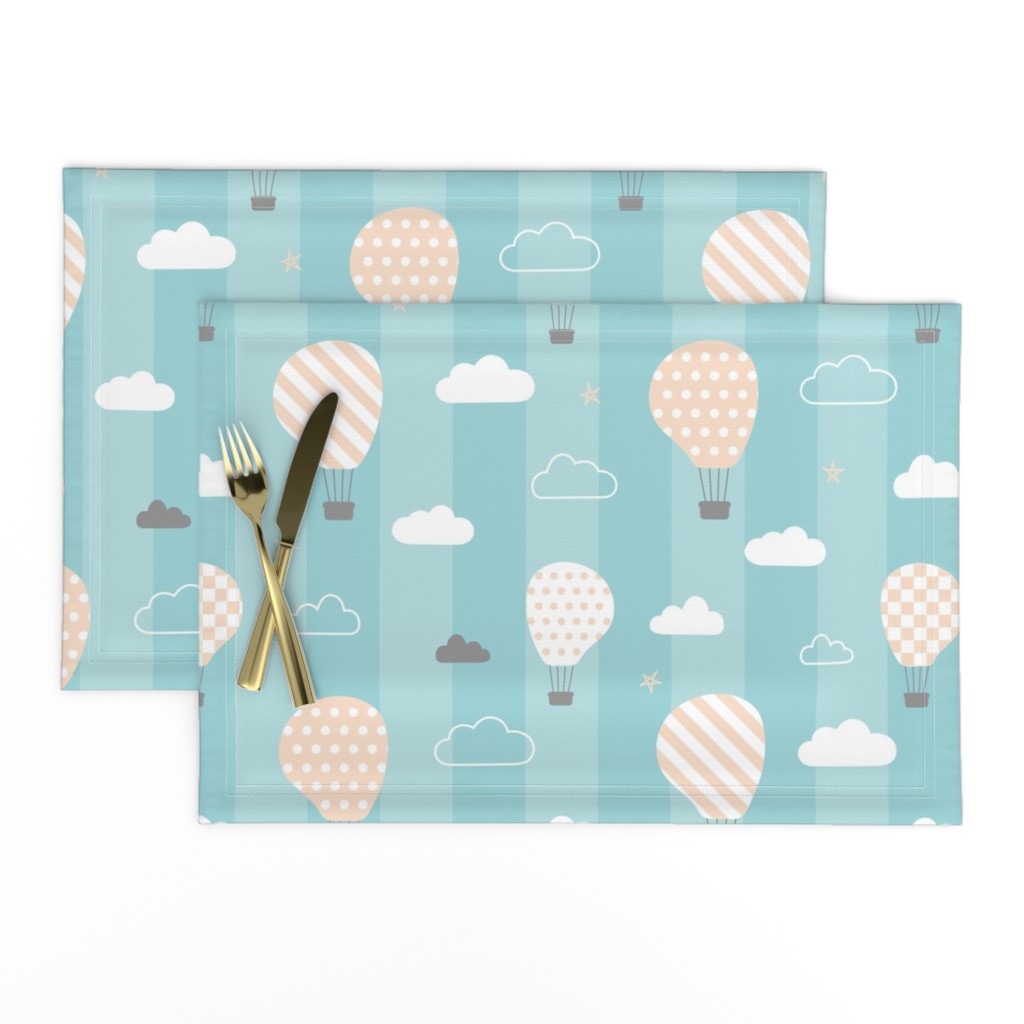 Retro Balloons clouds pastel blue kids striped Wallpaper