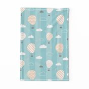 Retro Balloons clouds pastel blue kids striped Wallpaper