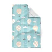 Retro Balloons clouds pastel blue kids striped Wallpaper