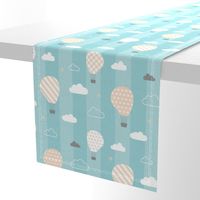 Retro Balloons clouds pastel blue kids striped Wallpaper