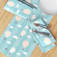 Retro Balloons clouds pastel blue kids striped Wallpaper