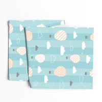 Retro Balloons clouds pastel blue kids striped Wallpaper