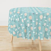 Retro Balloons clouds pastel blue kids striped Wallpaper