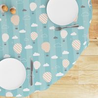 Retro Balloons clouds pastel blue kids striped Wallpaper