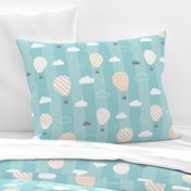 Retro Balloons clouds pastel blue kids striped Wallpaper