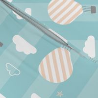 Retro Balloons clouds pastel blue kids striped Wallpaper