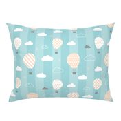 Retro Balloons clouds pastel blue kids striped Wallpaper