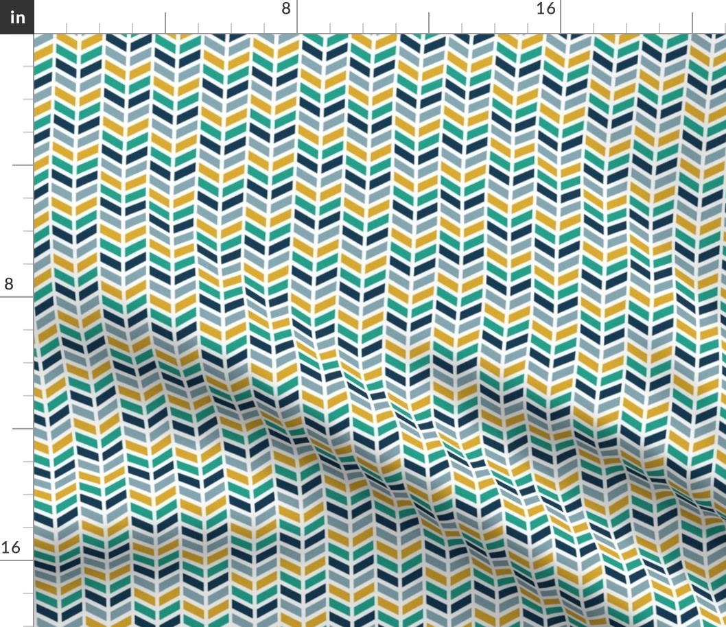 Chevron Herringbone - Sailor Blue, Arcadia Green, Mustard