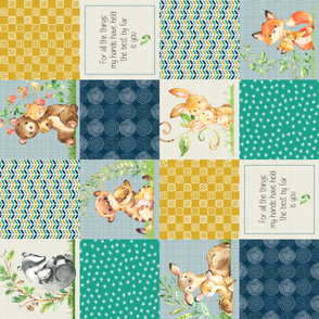 Mama + Baby Patchwork Cheater Quilt ROTATED- Baby Boy Blanket Design- Sailor Blue, Arcadia Green, Mustard