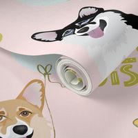 6" cute black and tan welsh cardigan corgi birthday best wishes adorable painted corgis design corgi lovers will adore this pink fabric