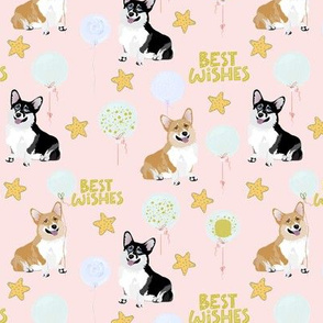 6" cute black and tan welsh cardigan corgi birthday best wishes adorable painted corgis design corgi lovers will adore this pink fabric