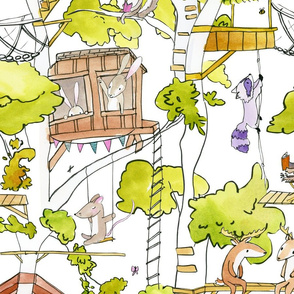 animal friends treehouse on white