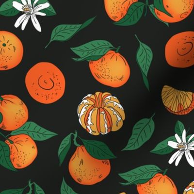 Tangerins on a black background