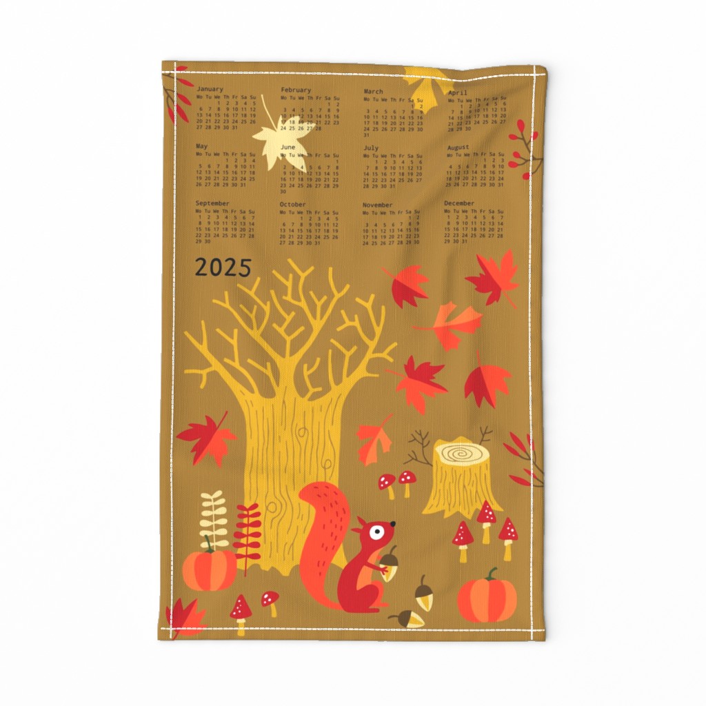Fall squirrel Tea Towel Calendar 2024 (brown)