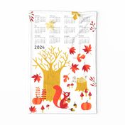 Fall squirrel Tea Towel Calendar 2024 (white)