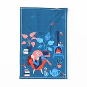 Hygge winter living room tea towel calendar 2024