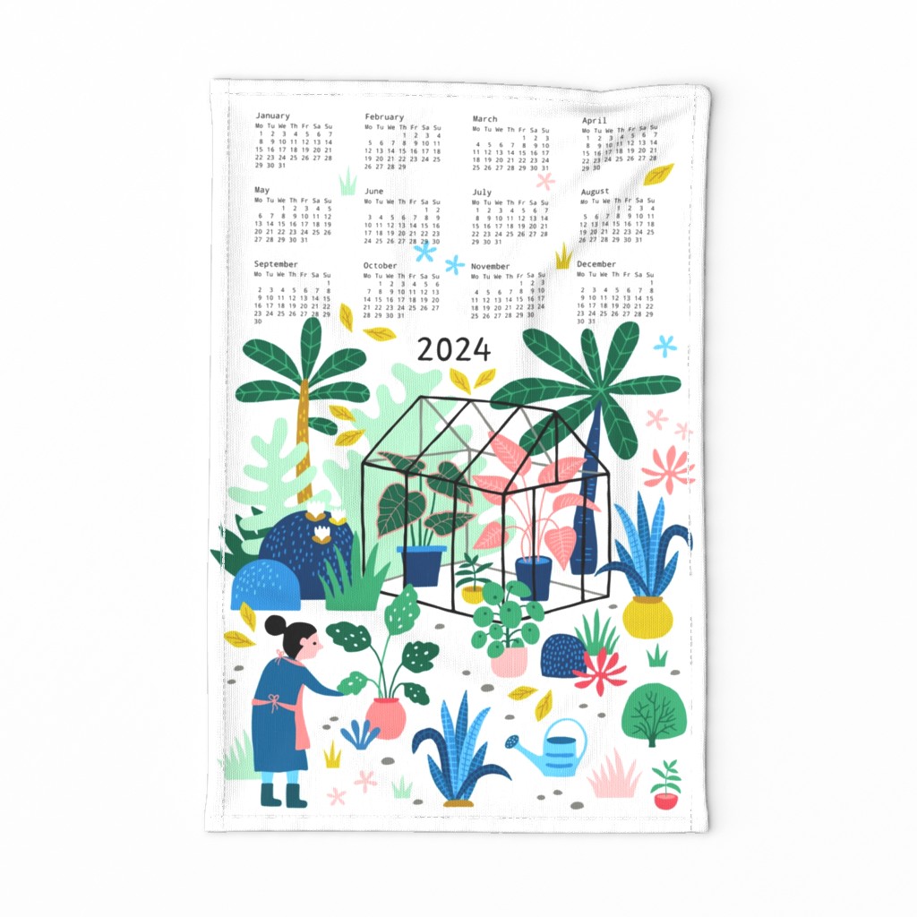 Greenhouse colorful garden tea towel calendar 2024