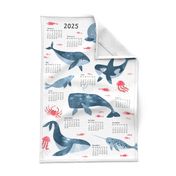 Whales ocean in watercolor Tea Towel Calendar 2024