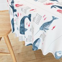 Whales ocean in watercolor Tea Towel Calendar 2025