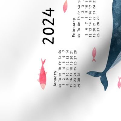 Whales ocean in watercolor Tea Towel Calendar 2024