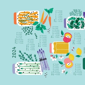 Pickled Veggies bright colors Calendar 2024 tea towel
