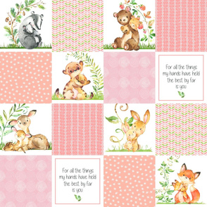 Baby Animals Cheater Quilt Panel - Baby Girl Patchwork Wholecloth- Shrimp Pink, Peach, Soft Pink