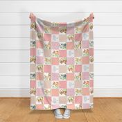 Baby Animals Cheater Quilt Panel ROTATED - Baby Girl Patchwork Wholecloth- Shrimp Pink, Peach, Soft Pink