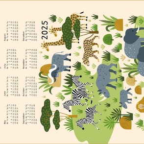 Safari animals Tea Towel Calendar 2024