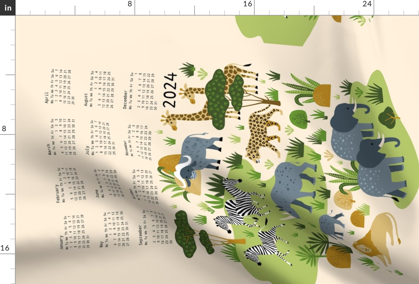 Safari animals Tea Towel Calendar 2024