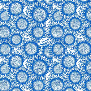 Sunflowers Chinoiserie Blue on white, Tea Towel rotated