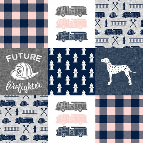 firefighter wholecloth - patchwork - navy,pink, and grey - future firefighter grey
