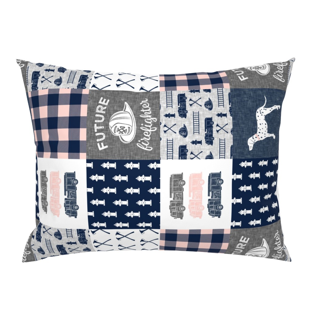 firefighter wholecloth - patchwork - navy,pink, and grey - future firefighter grey (90)