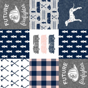 firefighter wholecloth - patchwork - navy,pink, and grey - future firefighter grey (90)