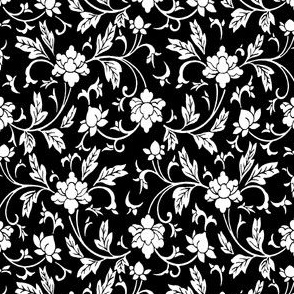 Classic Chinese Flower Pattern Black White