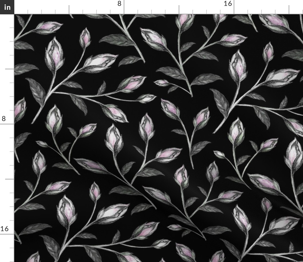 Blush Pink and Purple Floral Pattern on Dark Ground