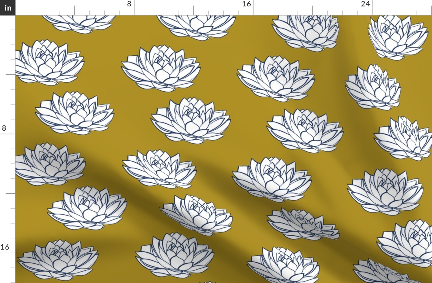 Navy and white lotus on mustard