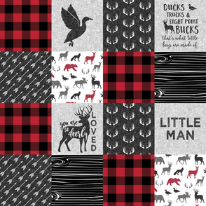 Little Man - Ducks, Trucks, and Eight Point bucks - patchwork / So Deerly Loved - woodland wholecloth - buffalo check duck & buck