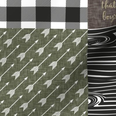 Ducks, Trucks, and Eight Point bucks - patchwork -  woodland wholecloth - buffalo check green and brown duck & buck