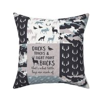 Ducks, Trucks, and Eight Point bucks - patchwork - woodland wholecloth - camo dusty blue duck & buck (90)