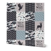 Ducks, Trucks, and Eight Point bucks - patchwork - woodland wholecloth - camo dusty blue duck & buck (90)