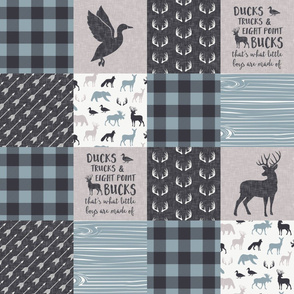 Ducks, Trucks, and Eight Point bucks - patchwork - woodland wholecloth - buffalo check dusty blue duck & buck