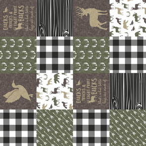  Ducks, Trucks, and Eight Point bucks - patchwork  - woodland wholecloth - buffalo check green and brown duck & buck (90)