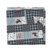 Ducks, Trucks, and Eight Point bucks - patchwork - woodland wholecloth - buffalo check dusty blue duck & buck (90)